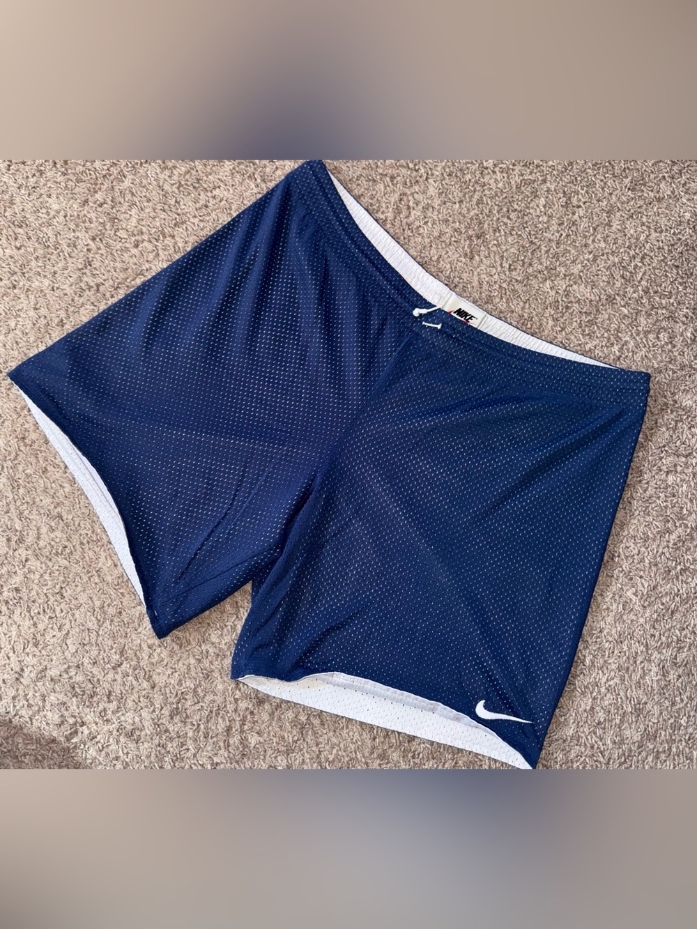 Vintage Nike Reversible Mesh Basketball Shorts Navy White Swoosh Men’s XL USA